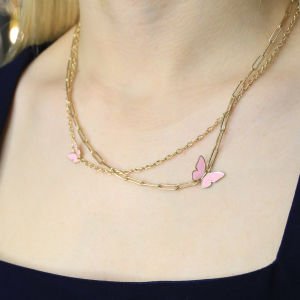 Pembe Kelebek Kolye