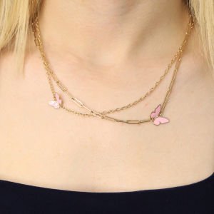 Pembe Kelebek Kolye
