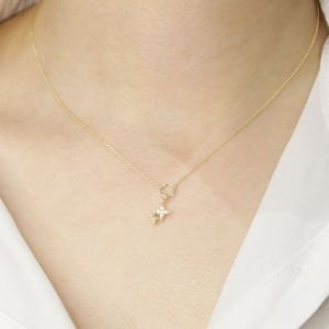 Taşlı Minimal Yıldız Kolye